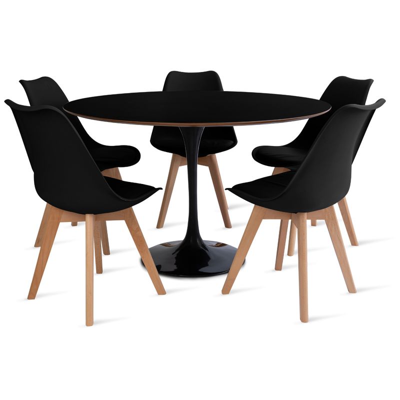Conjunto Mesa Saarinen MDF 120cm Preta 5 cadeiras Leda